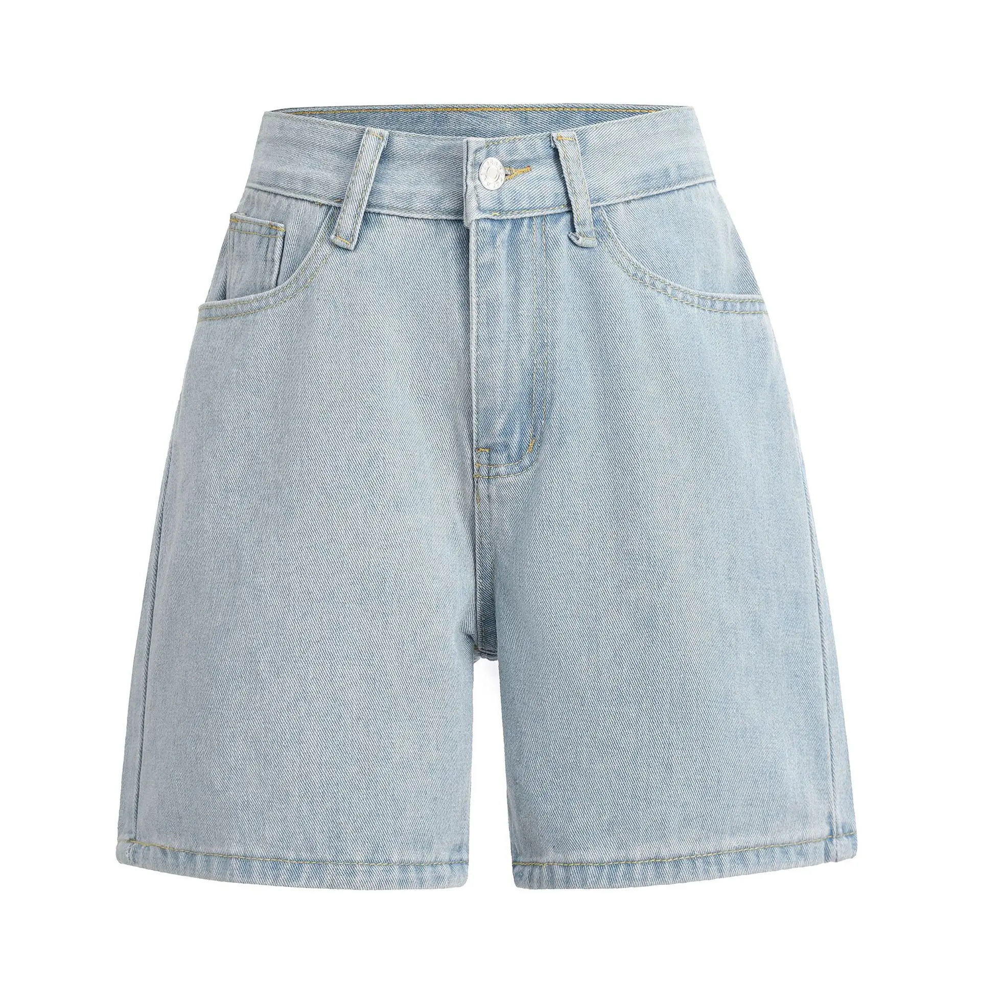 Celana Pendek Denim Pinggang Tinggi untuk Wanita, Tipis, Longgar, Celana Lebar Baru, Slim Fit Lima Titik, Celana Lurus Ukuran Besar/Q043