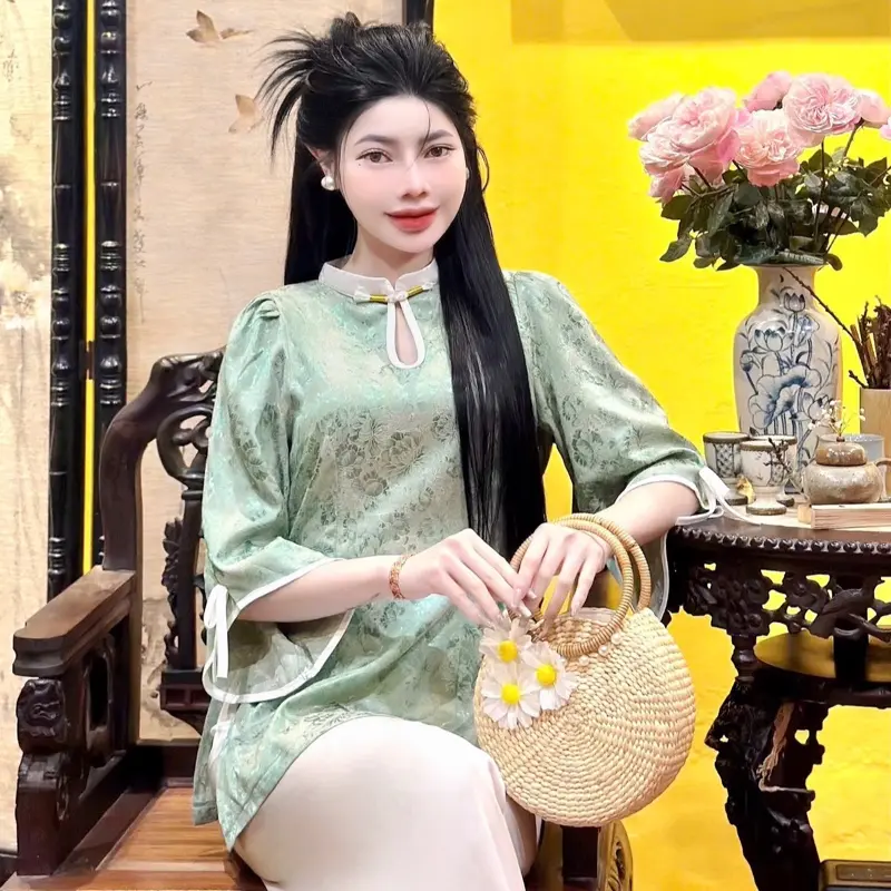 Mẫn Hoa-Pháp Phục Việt Ngọc Minh Châu/Bộ quần áo đi chùa Nữ 5