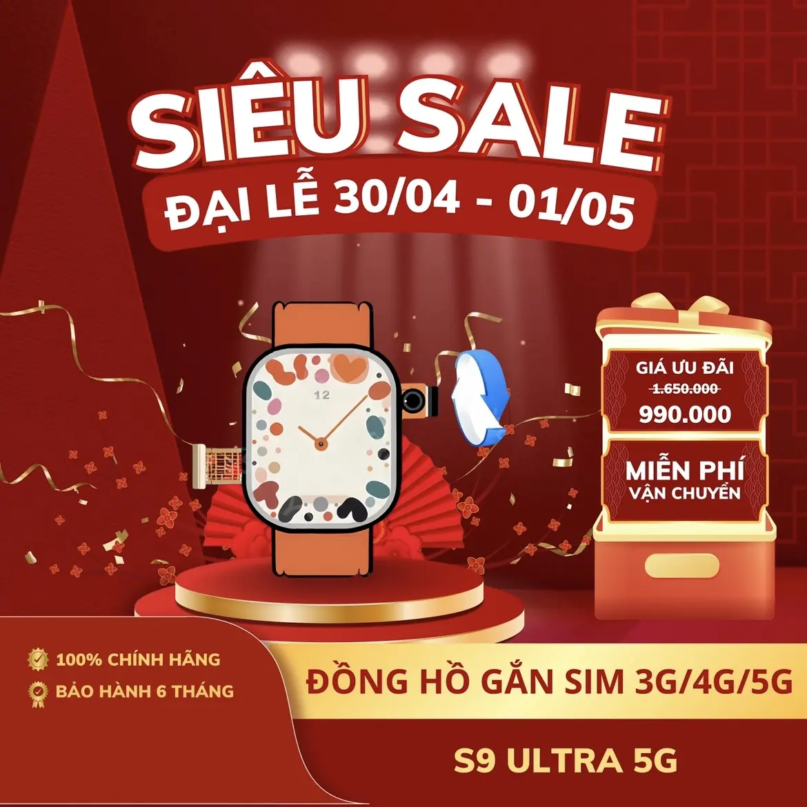 Đồng Hồ Thông Minh S9 Ultra 5G - Kết Nối Wifi, Tải Ứng Dụng, Lướt Web, Chơi Game, Gắn Sim Nghe Gọi, Nhắn Tin 2 Chiều