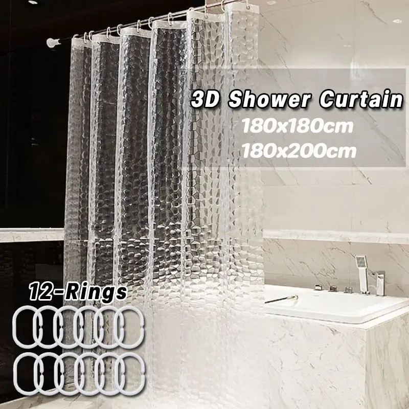 Tirai Kamar Mandi Anti Air 180x200CM / 3D Tirai Mandi Tirai / Tirai Shower Curtain / Tirai Kamar Mandi+ KAITAN / Tirai Kamar Mandi Bahan Tebal / Pembatas Kamar Mandi