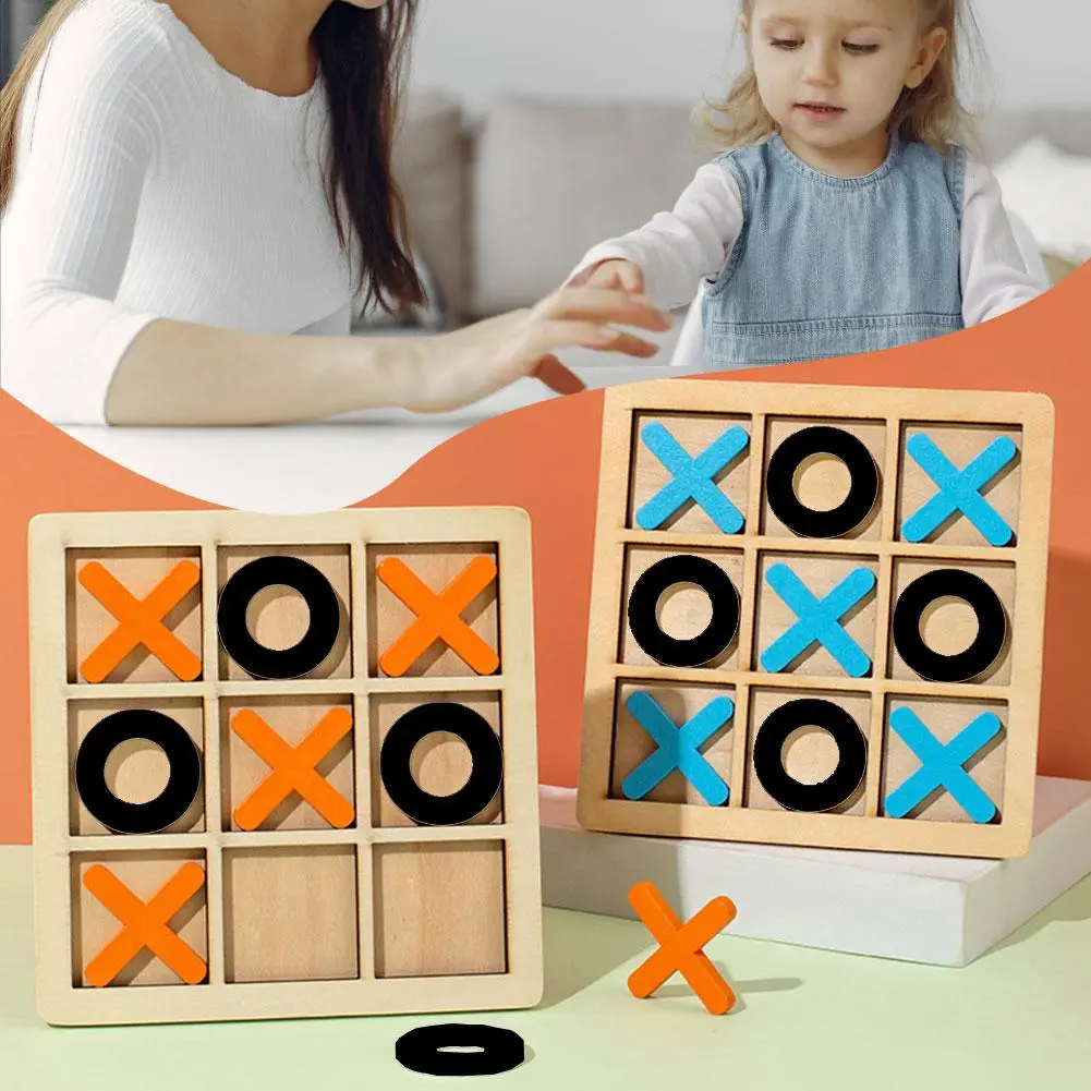 Tic-Tac-Toe Board Game Wooden XO Toy Nine-square Chess Parent-child Interactive Desktop Battle Game Board