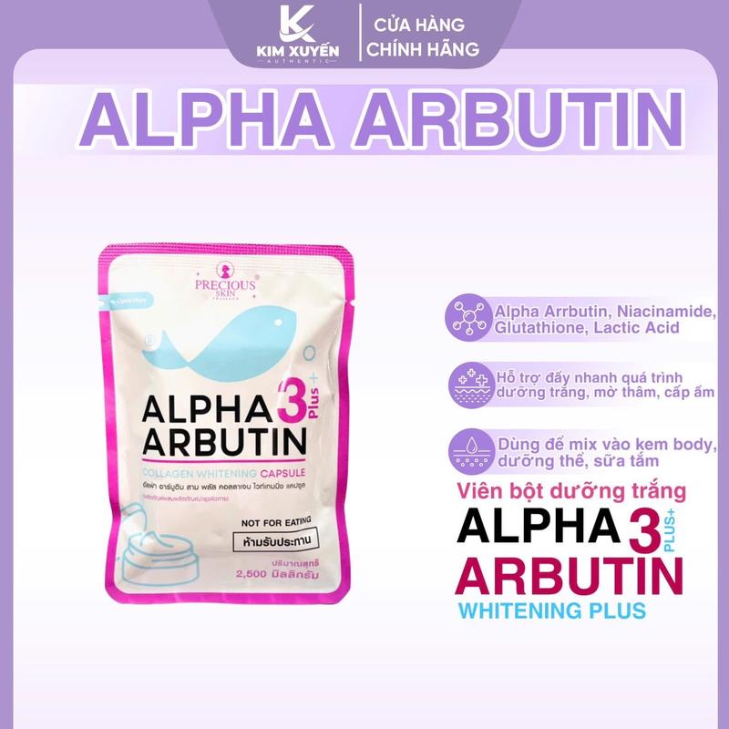 Viên bột trộn dưỡng body Alpha Arbutin Whitening Plus - Vĩ 10 viên Dưỡng Da Body