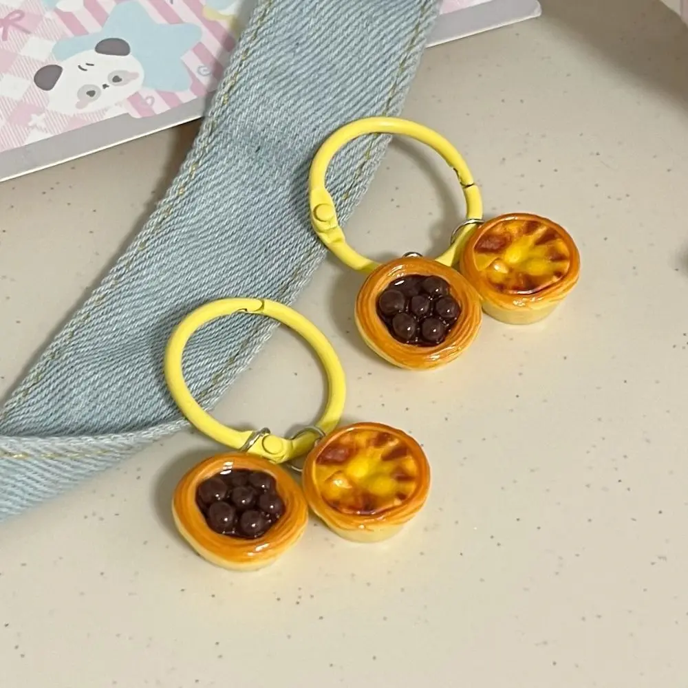 Cute Egg Tart Syrup Star Biscuit Keychain Resin Creative Pastel De Nata Pendant Chocolate Bean Keyring Hamburger Bag Hanging Bag Hanging