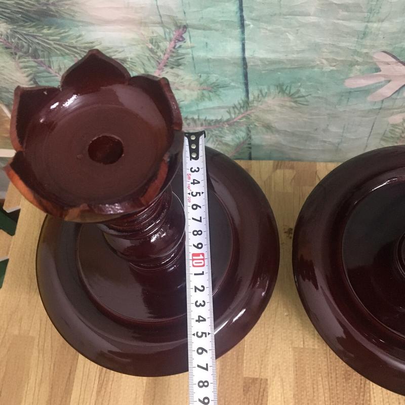 Cặp chân đèn gỗ cao 34cm màu nâu thờ cúng cao cấp 3