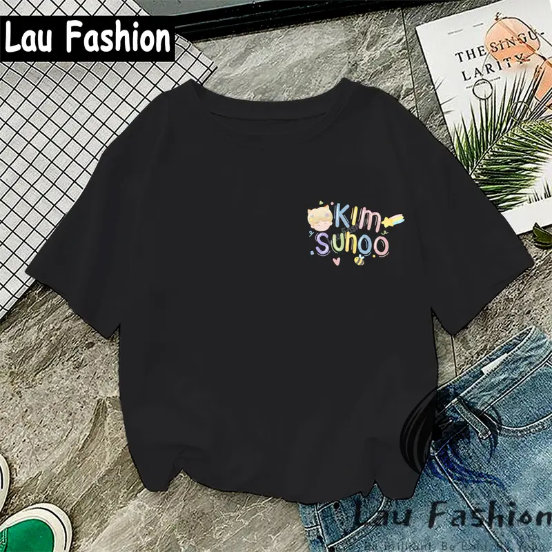 Lau Fashion - Baju Kaos Enhypen Saku Cute Wanita Katun S-XXL Jumbo Size Combed Tebal Atasan  Nyaman  Oversize  Polos  Cewek  Distro  Dewasa Oblong Panjang 6