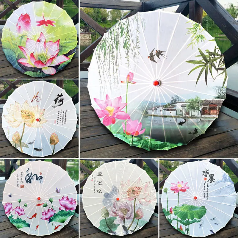 Ô Vải Lụa Chống Thấm Nước, Thiết Kế Hoa Sen Và Jiangnan, Giấy Dầu Và Ô Giấy, Thích Hợp Để Chụp Ảnh Cổ Điển, Sườn Xám, Trình Diễn Thời Trang, Đạo Cụ Chụp Quần Áo Trung Quốc Hán