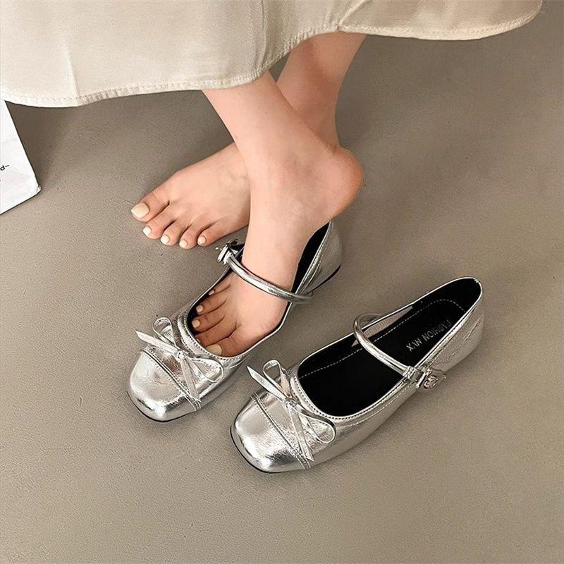 Product Introduction of Silver Low-Cut Ballet Style Flat Pumps Women's 2024 New Summer Dress French round Head Mary Jane Shoes 10