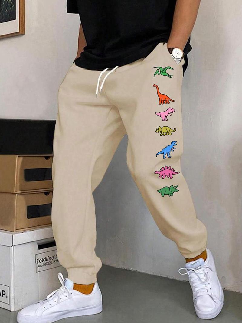 Product Introduction of Men's Regular Fit Dinosaur Print Drawstring Waist Sweatpants, Casual Comfy Pants for Fall & Winter, Men's Trousers for Daily Wear 1