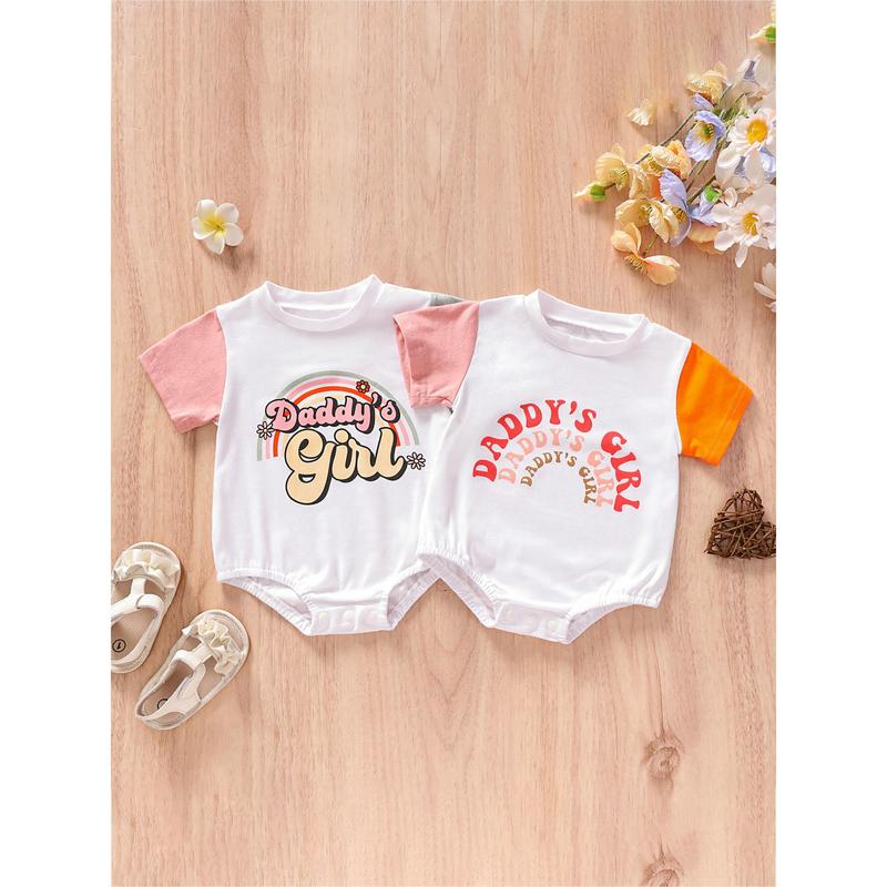 Product Introduction of Baby Girl Father’s Day Romper, Short Sleeve Contrast Color Letter Print Newborn Bodysuit 32