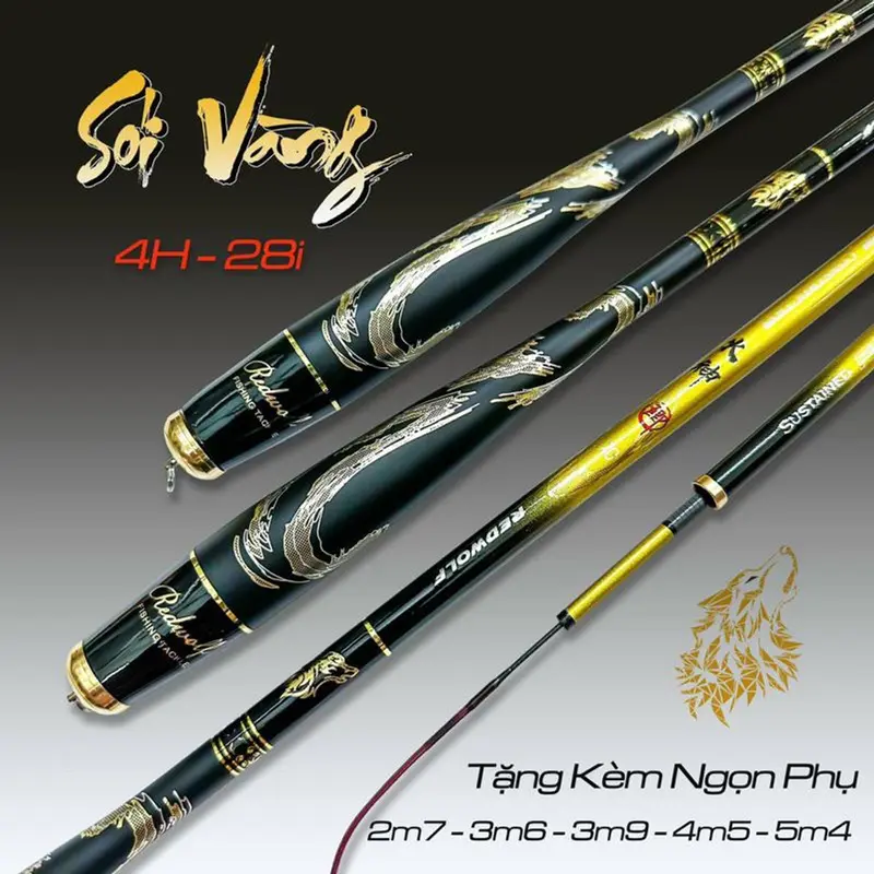 Cần câu tay sói vàng 4H 28i kèm túi vải ngọn trục phao luoi Đi Câu Bắt Cá Fishing Câu Cá Carbon 0