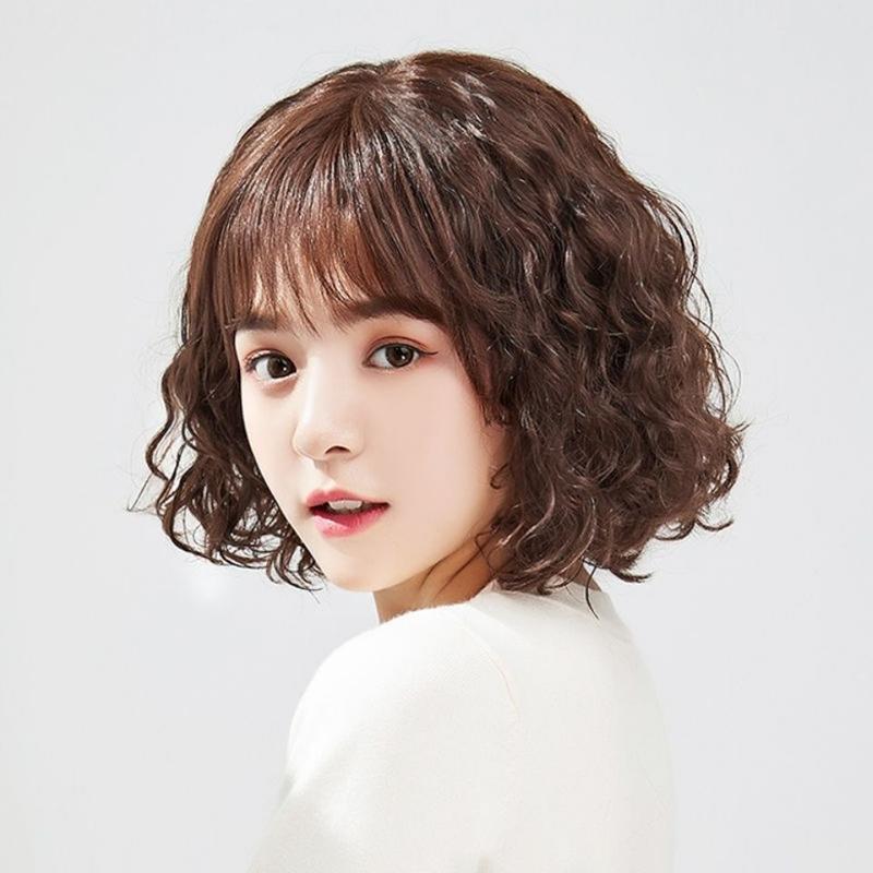 Product Introduction of Wig Women's Short Hair Short Curly Hair Wool Roll Air Bangs Fluffy Natural Face Repair Fashionable Breathable Realistic Full Head Cover 0