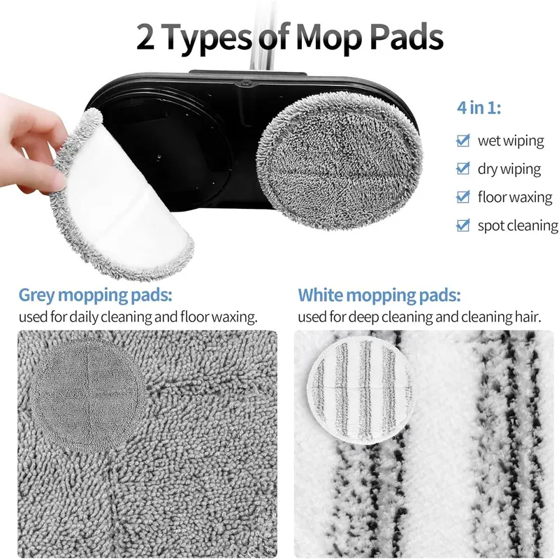 Cordless Electric Mop for Floor Cleaning, AlfaBot WS-24 Electric Spin Mop, Electric Mop with Water Sprayer and LED Headlight, Lightweight & Rechargeable Floor Scrubber for Hardwood Tile Floors 8