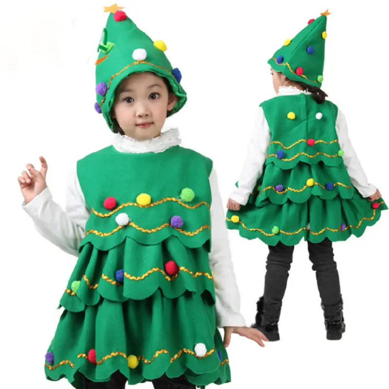 Childrens Christmas Tree Costume Accessories Xmas Tree Hat Dress Christmas Performance Show Cosplay Dress