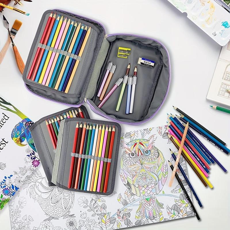 Large Capacity Zipper Pencil Case, 1 Count Multi-functional 72-slot Pencil Organizer with 2 Removable Sleeves, Portable Stationery Pouch for School & Office 4