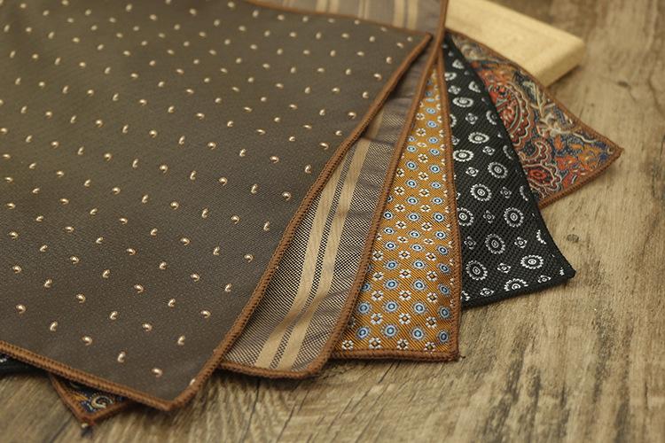 Product Introduction of 23cm Classic Retro Light Gold Champagne Coffee Pocket Square Cashew Pattern Jacquard Handkerchief Accessories for Men Business Gift Suit Banquet Wedding 12