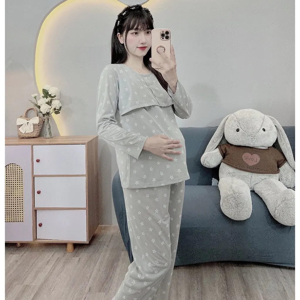 Bộ bầu và sau sinh DUNGDOOP dài tay , sao PE vén lật cho con bú, cotton mềm MB0043
