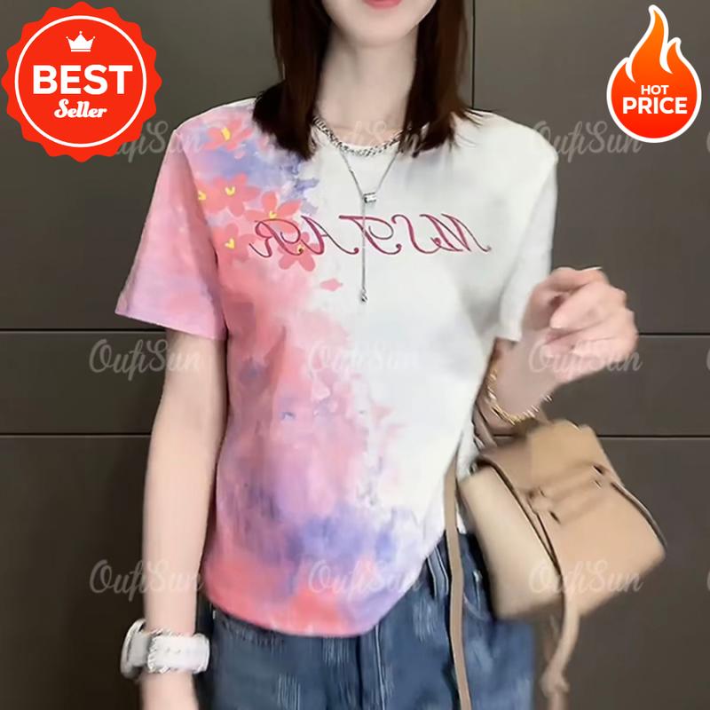 Áo Thun Phong Cách Hàn Quốc, Dành Cho Nữ, Chất Liệu Cao Cấp, Tay Ngắn, In Họa Tiết Hoa Thời Trang Và Tinh Tế, Thích Hợp Cho Quần Áo Mùa Xuân Và Mùa Hè 3