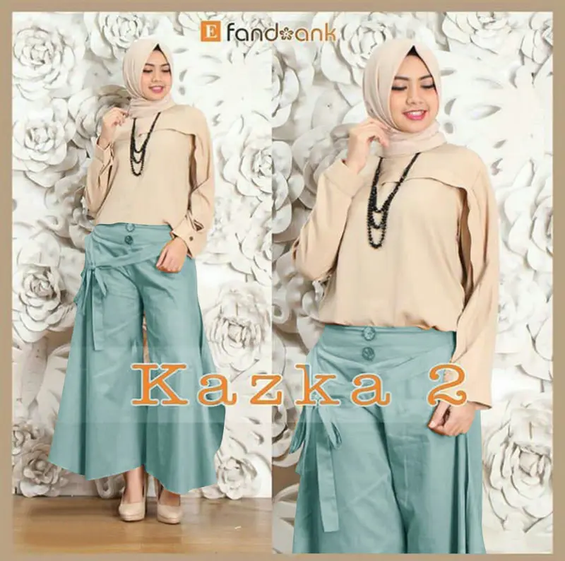 Setelan Muslim Set 3 in 1 Kazka Baju Celana Kulot Kancing Karet Panjang Wanita Dewasa 0