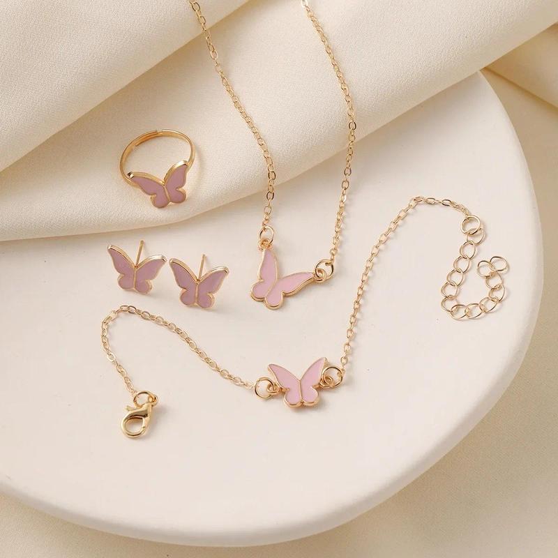 Vòng Cổ Kính Rơi Hình Bướm, Thời Trang Tinh Tế Và Đơn Giản, Dây Chuyền Xương Đòn, Vòng Cổ Thanh Lịch, Bộ Trang Sức Bông Tai, Nhẫn 3