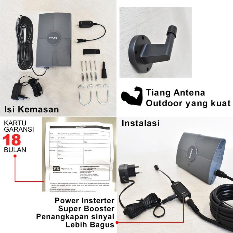 Product Introduction of PX Antena TV Digital Indoor Outdoor DA-5120 dengan Booster dan Power Inserter DA5120 Adaptor 1