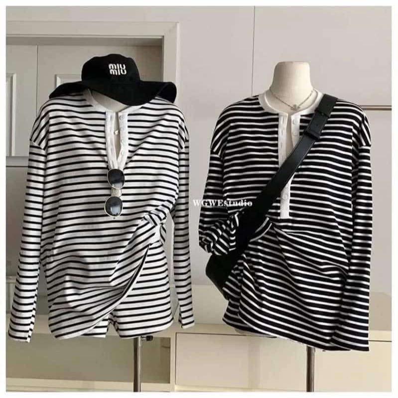 SET áo kèm quần kẻ sọc Basic WG.WE Quảng Châu chính hãng Nữ Women