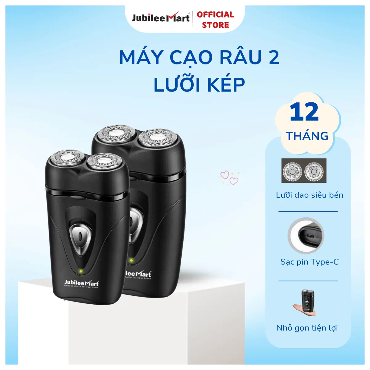 FREESHIP - Tặn Kèm Bộ Lưỡi Thay Thế - Máy cạo râu 2 lưỡi kép JUBILEE MART cạo sạch chân râu, dung lượng pin lớn