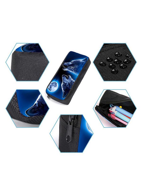 Wolf Pattern Backpack & Lunch Bag & Pencil Case Set, Casual Versatile Backpack Set for Women & Men, Trendy All-match Bag Set for Daily Use 4