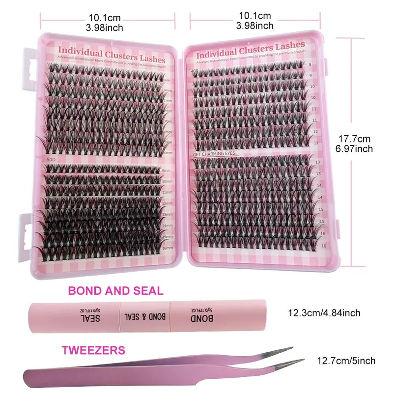 Individual False Eyelashes Kit, 640pcs Mixed Length & Styles Natural Look Eyelash Extensions with Tools, Self Grafting Curl Eyelashes, Eye Makeup Tool, Makeup, Lash Clusters Kit 1