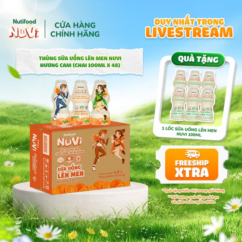 Thùng Sữa Uống Lên Men NuVi Vị Cam 100ml (100ml x 48) 0