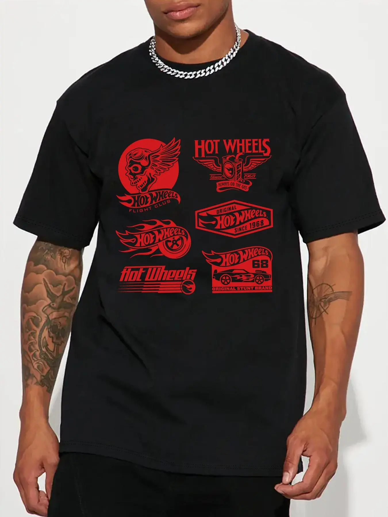 Men's Regular Fit Hot Wheels Graphic Tee, Casual Short Sleeve T-shirt for Summer, Men's Top for Daily Wear, Tropical