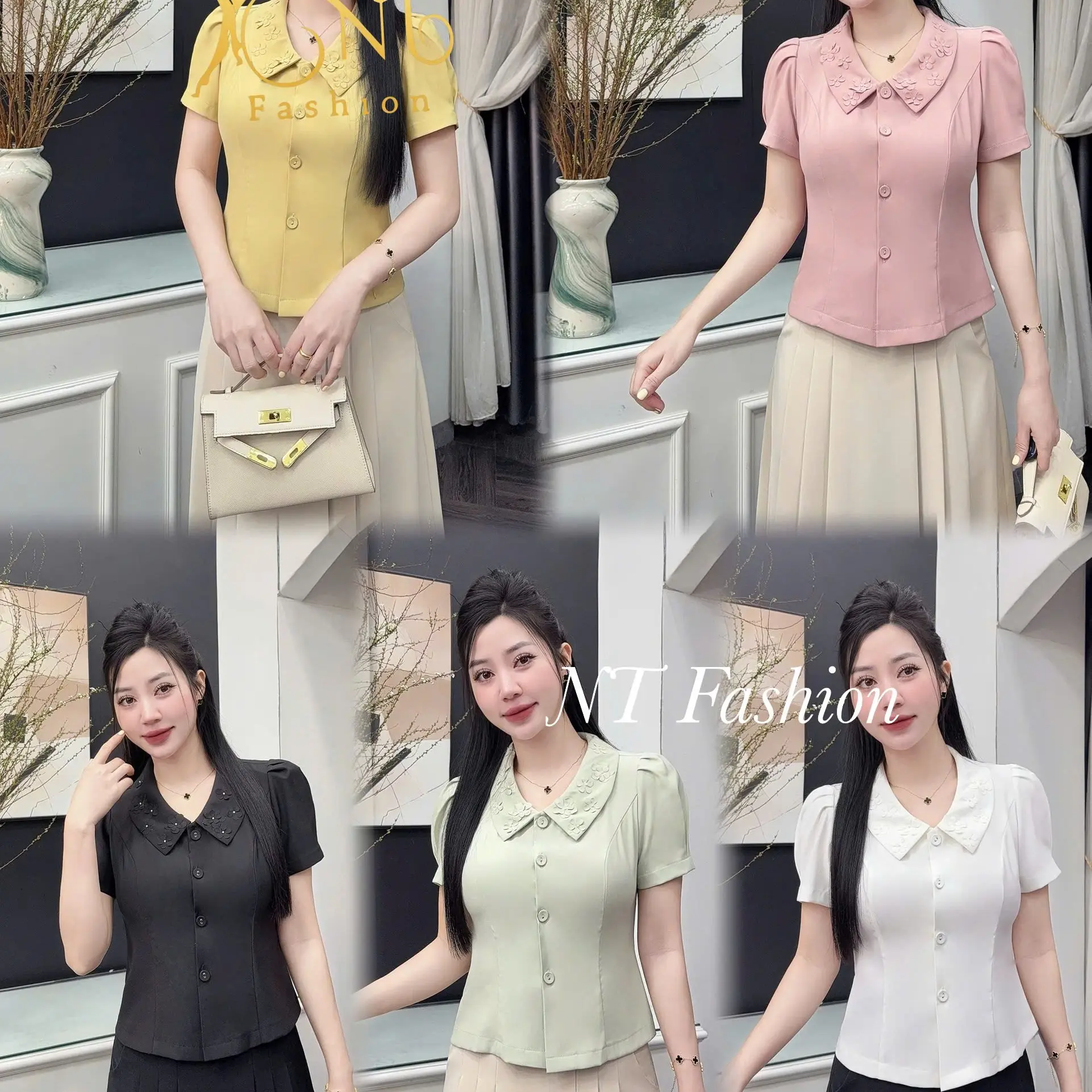 Áo sơ mi CÚC FASHION HN 	A190 áo cổ thêu hoa A190