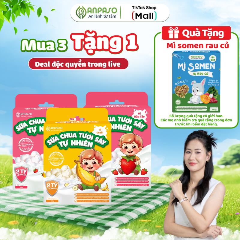 [MUA 3 TẶNG 1 ] Combo 3 Sữa Chua Sấy Anpaso Vị: Dâu Tây, Chuối, Phô Mai 20g