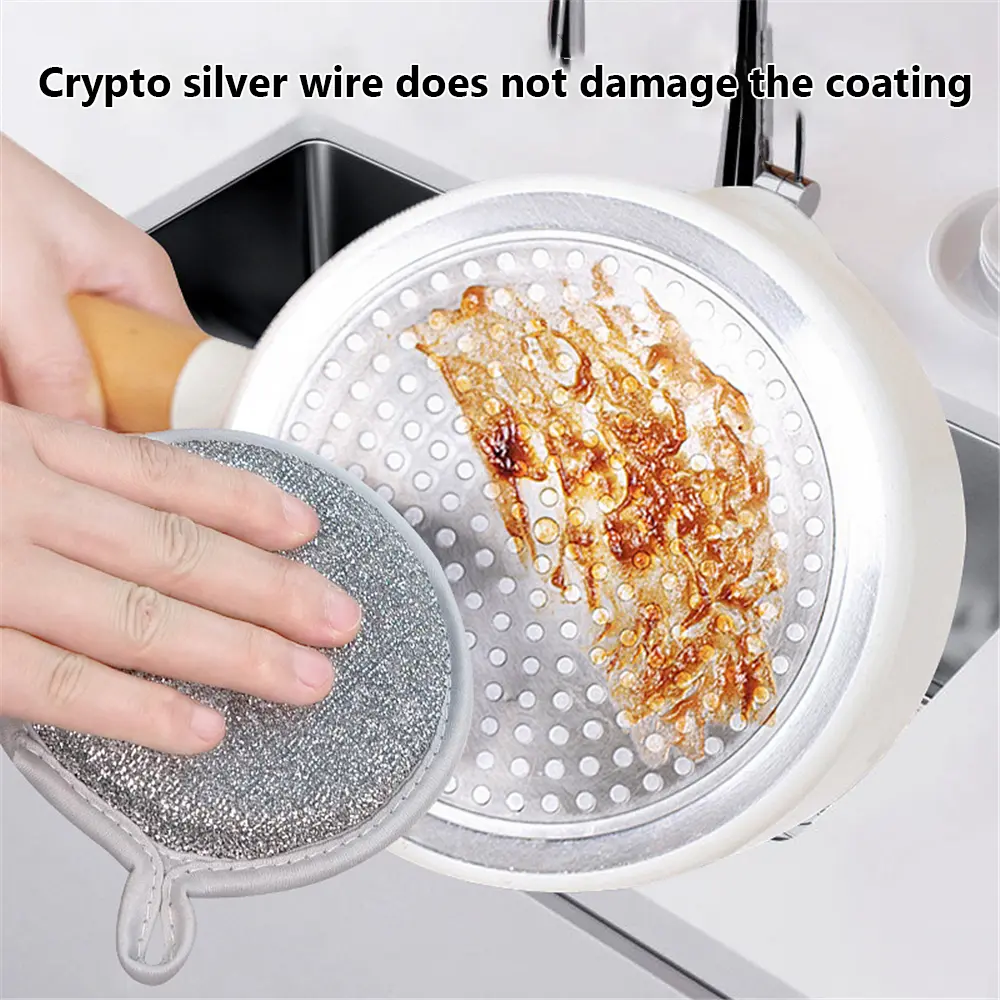 Kitchen Special Silver Wire Rag Cleaning Dishwashing Sponge Double-sided Steel Wire Dishwashing Sponge Block Non-stick Oil