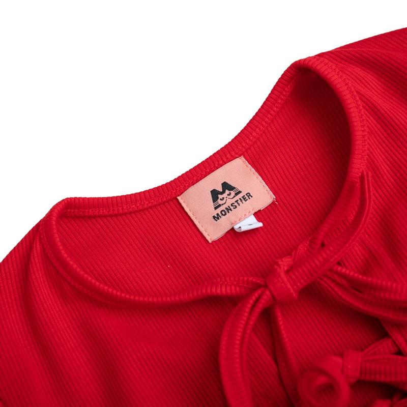 Áo Khoác Cardigan Nữ Tay Dài Croptop Cột Nơ Xinh Xắn Màu Đỏ Giáng Sinh -Tết - Monstier Classic Bow Top 1