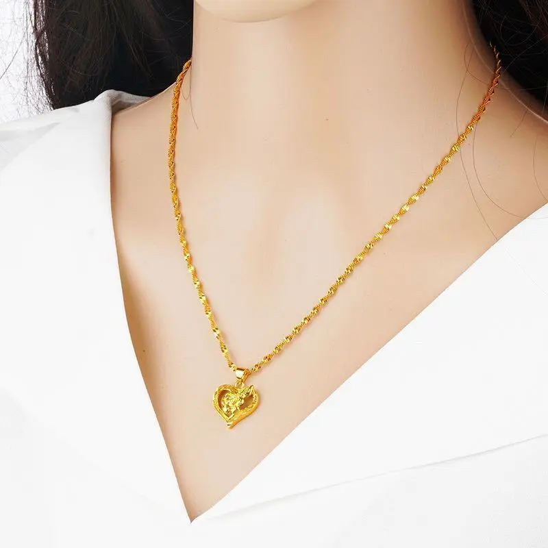 Vòng Cổ Vàng, Dành Cho Phụ Nữ, Dây Chuyền Xương Đòn Mặt Dây Chuyền Tình Yêu Hình Trái Tim Trang Sức Chain Jewelry 7