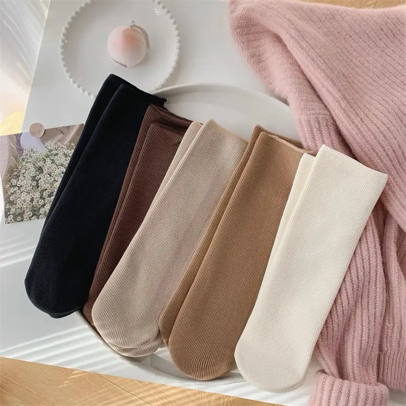 Set 10 Đôi Tất Vớ Cotton Lót Lông Nỉ Giữ Nhiệt Cao Cổ Siêu Ấm Màu Pastel Cho Nữ tn1 8