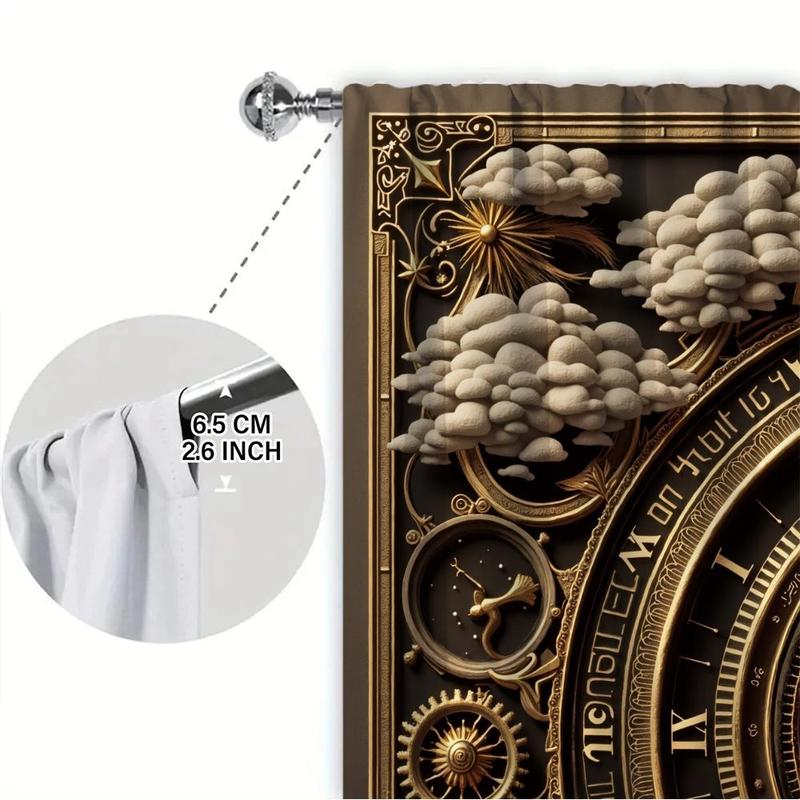 Product Introduction of Clock & Compass Pattern Door Curtain, 1 Set Creative Printing Door Curtain, Home Decor for Living Room Bedroom Study Room 8