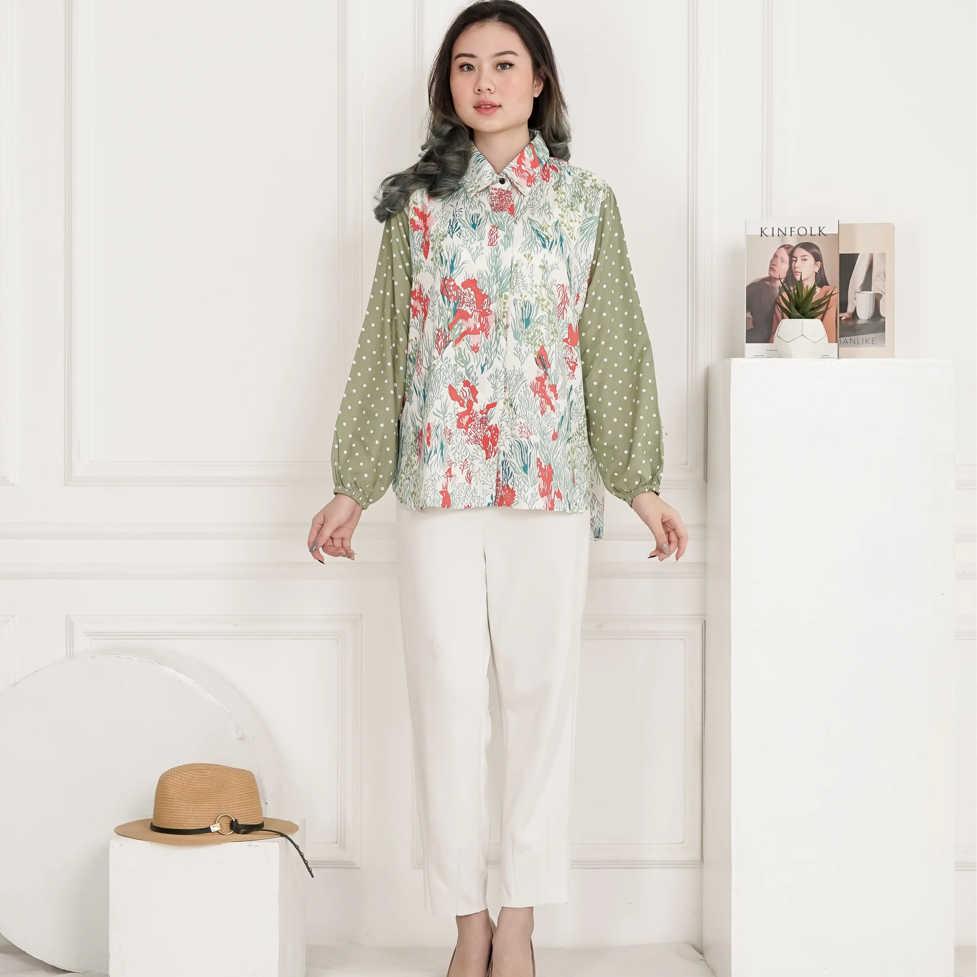 LUCY BLOUSE POLKA Rayon Viscose Premium formal nyaman