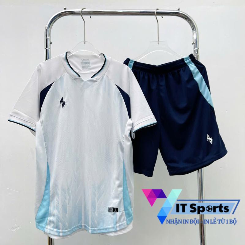 Bộ Quần Áo Bóng Đá Strivend V5 Trắng Xanh vải Mè 2025