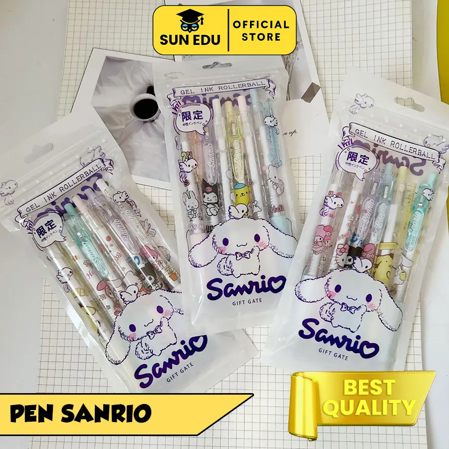 6 PCS Pulpen gel ST 0.5mm/ Gel pen mekanik sanrio hitam ( SUN EDU ) Stationery Stationery Pulpen Gel