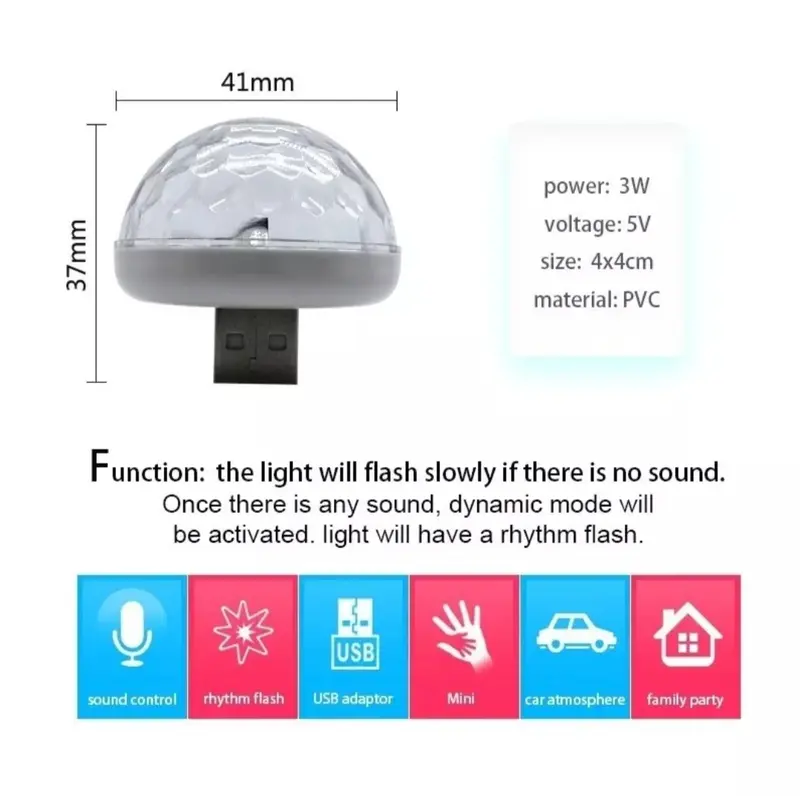 Lampu LED Disco Colok USB/Lampu RGB Disko Lampu Interior Mobil, Kamar, Lampu Panggung Colok USB 6
