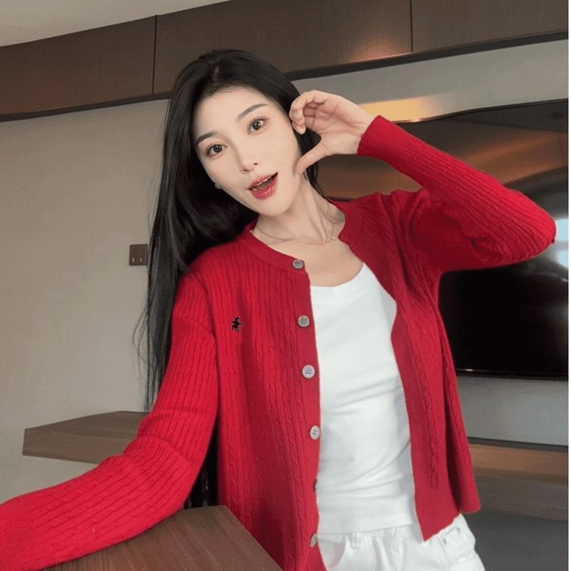 Áo Cardigan Dệt Kim Thêu Phong Cách Hàn Quốc, Dành Cho Nữ, Thời Trang Mới Mùa Thu, Dễ Phối Đồ Phong Cách Phương Tây, Bó Sát, Chống Lão Hóa, Áo Len Dài Tay Áo, Thời Trang Women Top Khuy 7