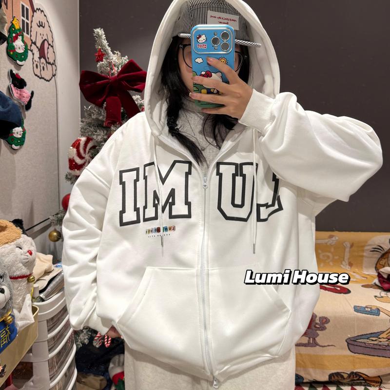 LUMI HOUSE ÁO HOODIE ZIP NỈ BÔNG FOM BOXY KHOÁC HAI ĐẦU HÌNH IN NỔI LUMI KZ1234