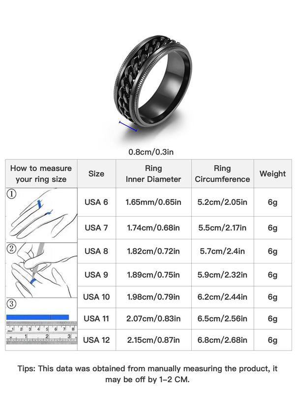 1 Piece Unisex Punk Style Chain & Texture Metal Design Ring, Trendy Casual Ring, Fashion Accessories for Daily & Party Decoration 1