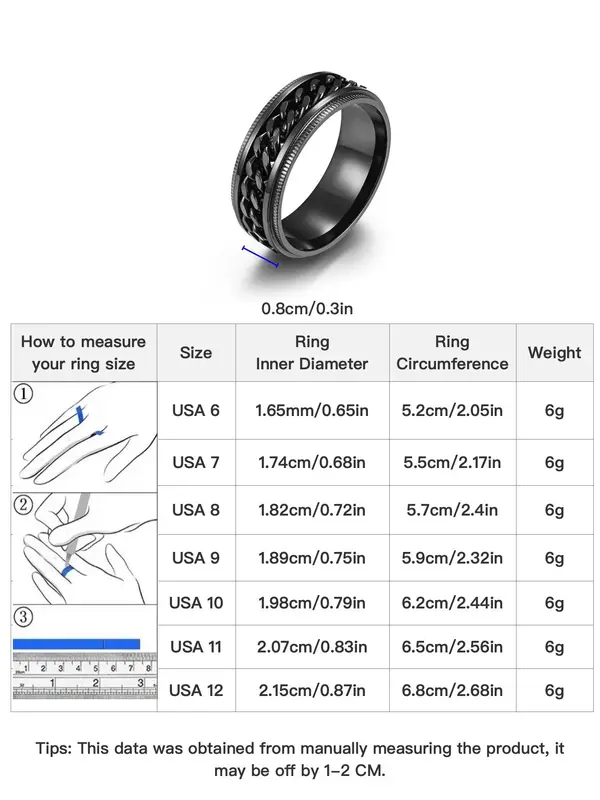 1 Piece Unisex Punk Style Chain & Texture Metal Design Ring, Trendy Casual Ring, Fashion Accessories for Daily & Party Decoration 1