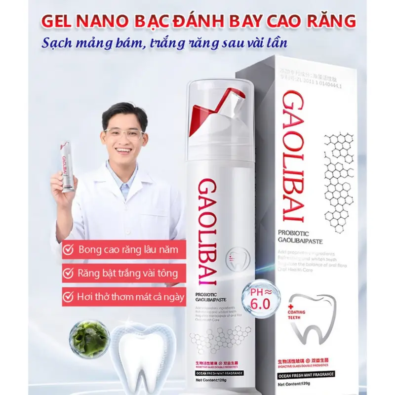 Gel Nano Bạc GAOLIBAI CHÍNH HÃNG 120g nhật bản - đánh bay cao răng, trắng răng, thơm miệng, sạch mảng bám 4
