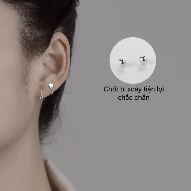 Bông tai bạc hình ngôi sao Khuyên tai bạc nữ chốt bi xoáy cá tính bạc Ý 925 mạ vàng trắn DUYSON SILVER(1 chiếc) [KCBX9] 4