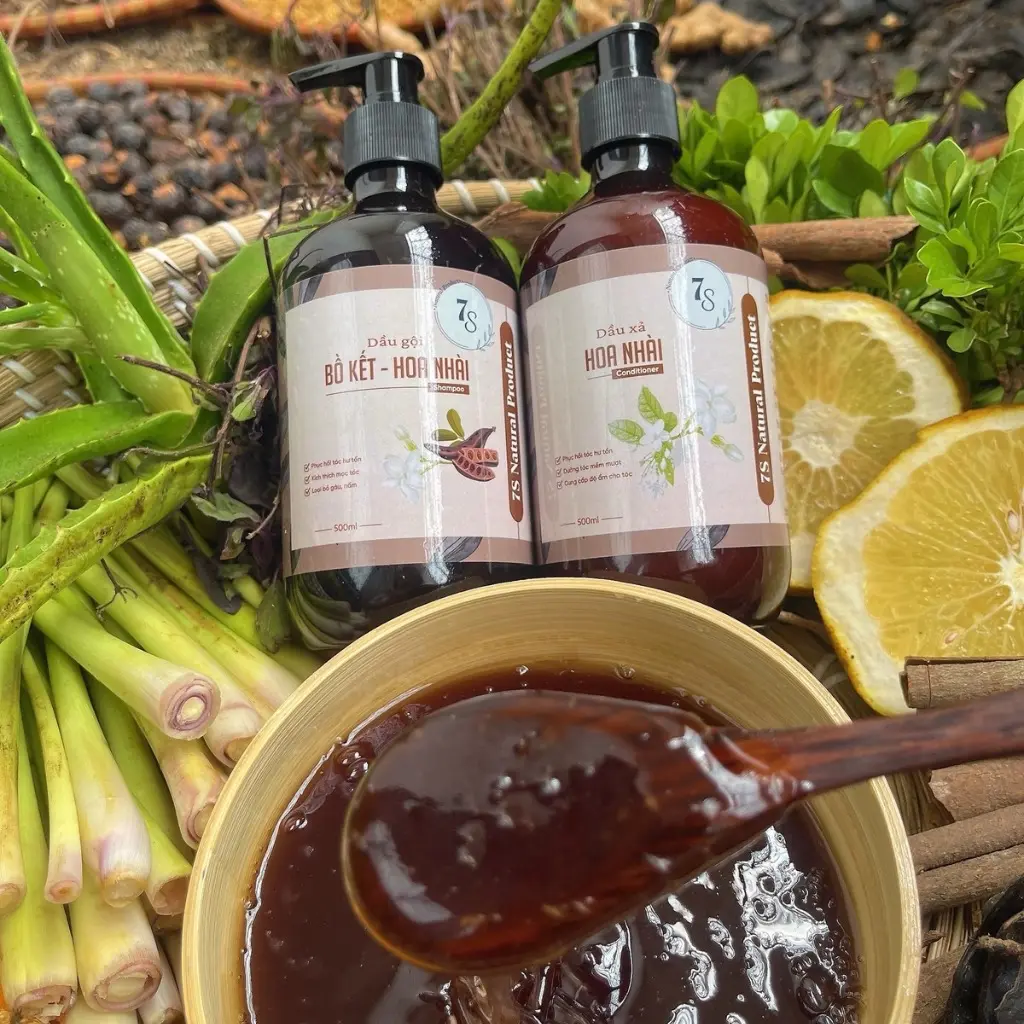 Combo dầu gội xả Thảo mộc Bồ kết hoa nhài 7S làm tóc suôn mượt,Tơi phồng 500ml