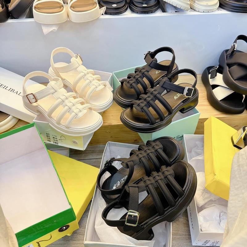  Sandal nữ đế cao quai đan ngang da sần hàng QC đẹp fullbox 189 DéP Quai Ngang 