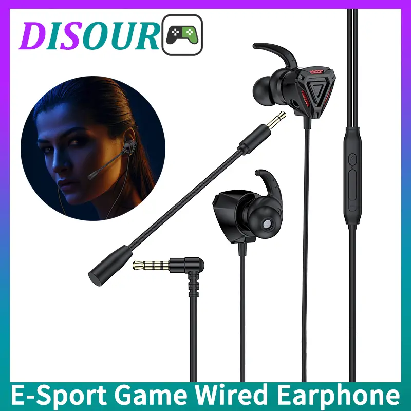 หูฟังเกมมิ่ง, DISOUR, ไมโครโฟนคู่ที่ถอดออกได้, เสียงสเตอริโอรอบทิศทาง 7.1, ชุดหูฟังสำหรับกีฬา, เข้ากันได้กับ PUBC, PS4, CSGO, Casque, PC, สตรีมสด 3.5 มม., ตัดเสียงรบกวน, หูฟังเพลง